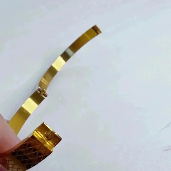 Gold Diamond Printed Cuff Bracelet Clasp Boho Chic Bohemian - Picture 3 of 5